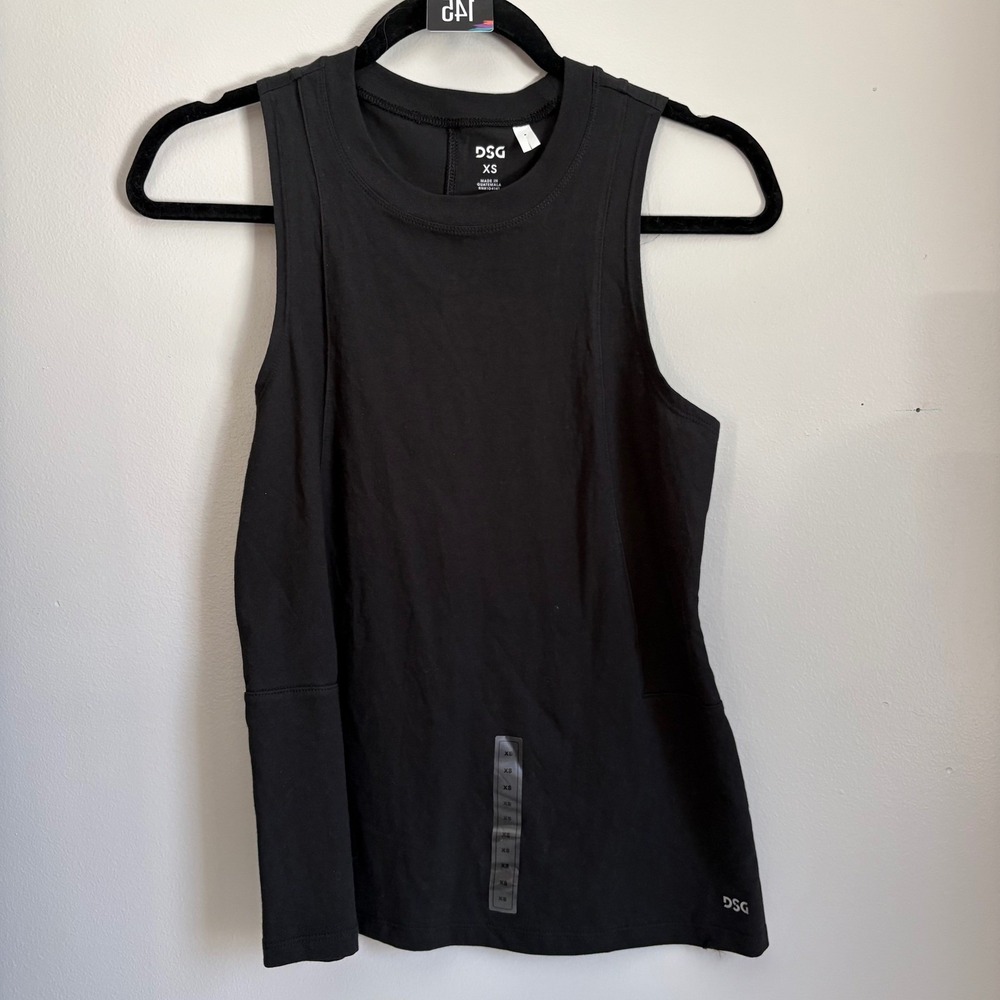 DSG Women's Black Sleeveless Tank Top XS 100% Cotton‎ Athletic Gym